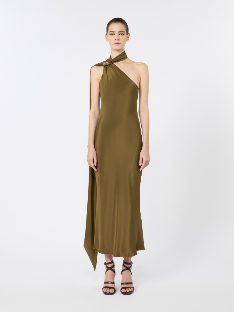 Silk crepe de chine one-shoulder dress - MUD - 2