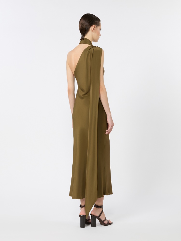 Silk crepe de chine one-shoulder dress - MUD - 3