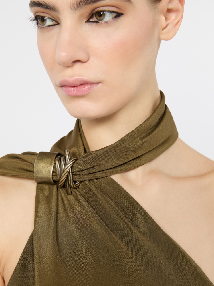 Silk crepe de chine one-shoulder dress - MUD - 4