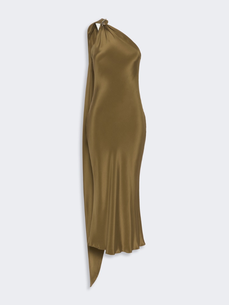 Silk crepe de chine one-shoulder dress - MUD - 5