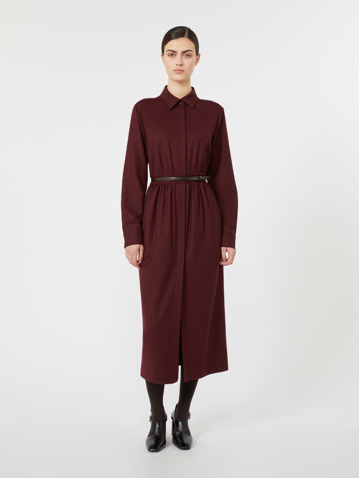 Wool flannel shirt dress - WINE-COLOURED - Max Mara - 2