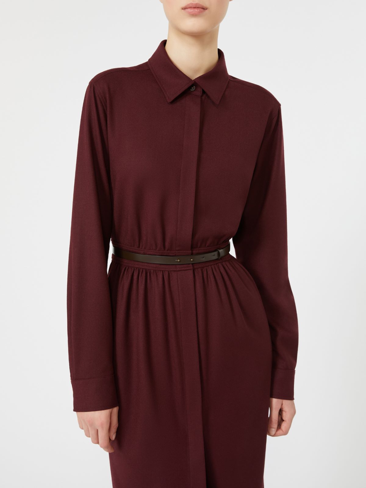 Wool flannel shirt dress - WINE-COLOURED - Max Mara - 4
