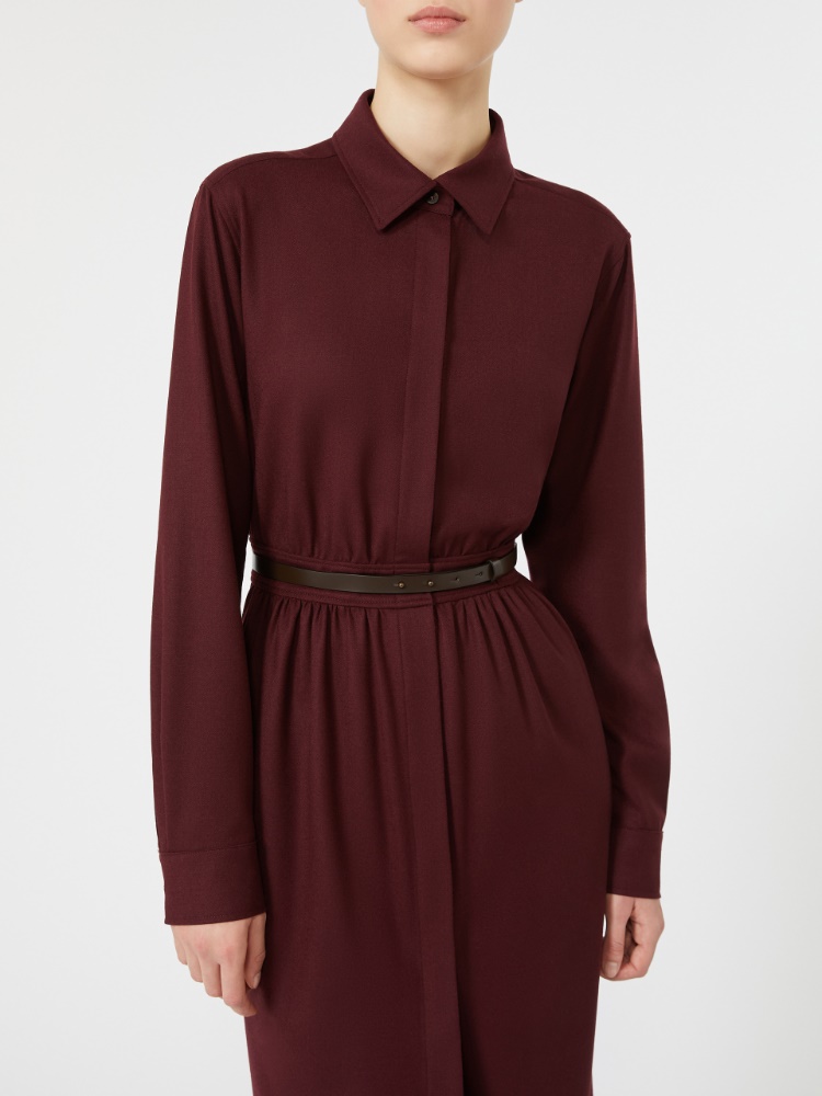 Wool flannel shirt dress - WINE-COLOURED - Max Mara - 4