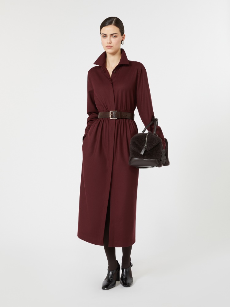 Wool flannel shirt dress - WINE-COLOURED