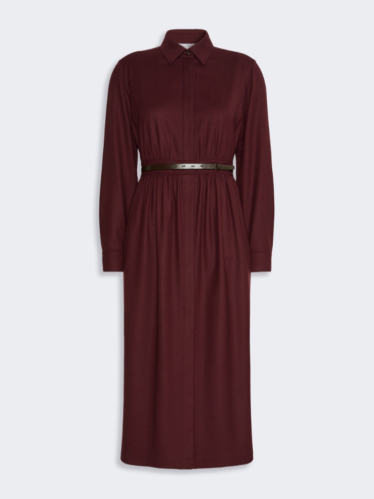 Wool flannel shirt dress - WINE-COLOURED