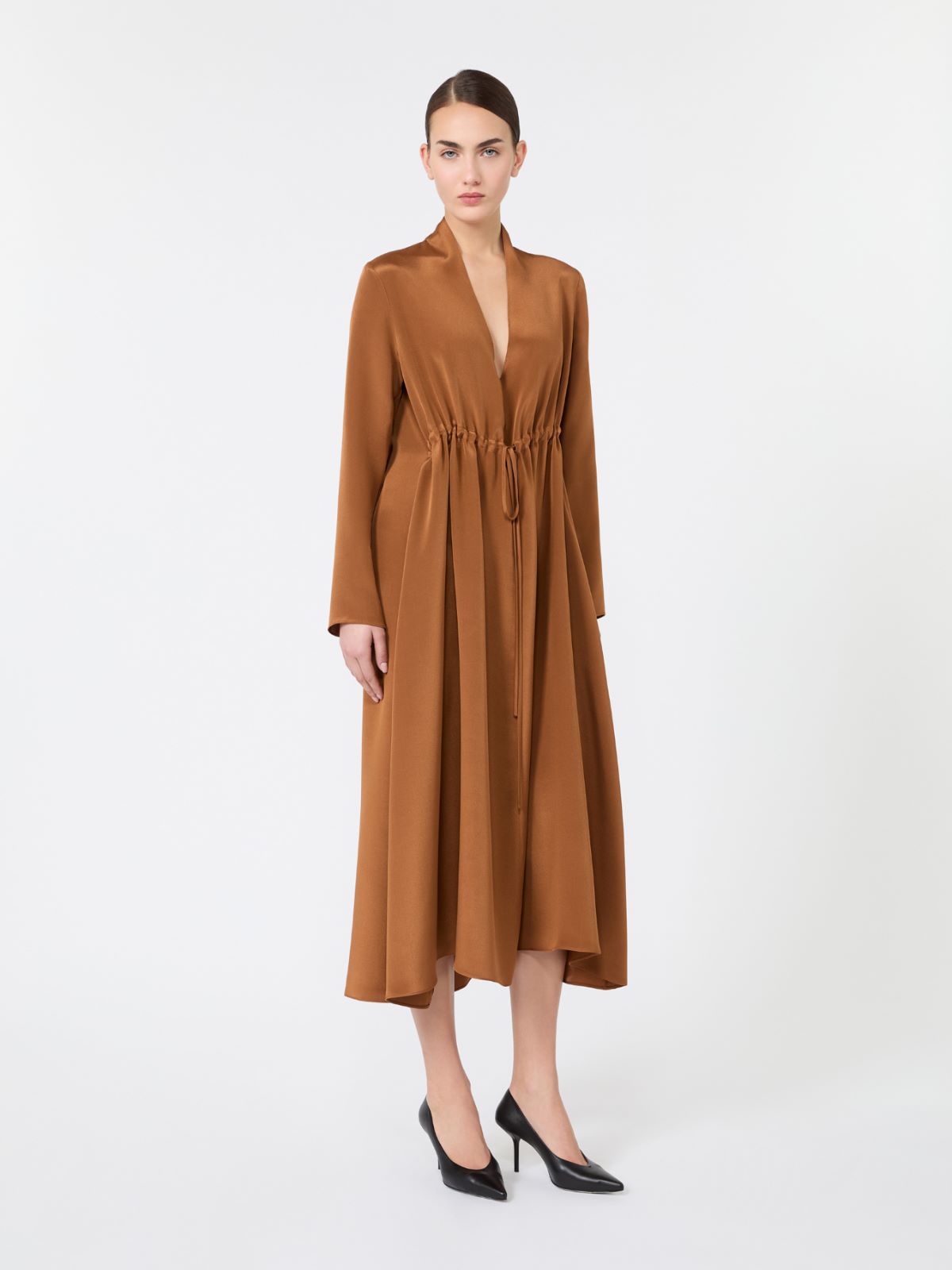Long silk crepe de chine dress - TOBACCO - Max Mara - 2
