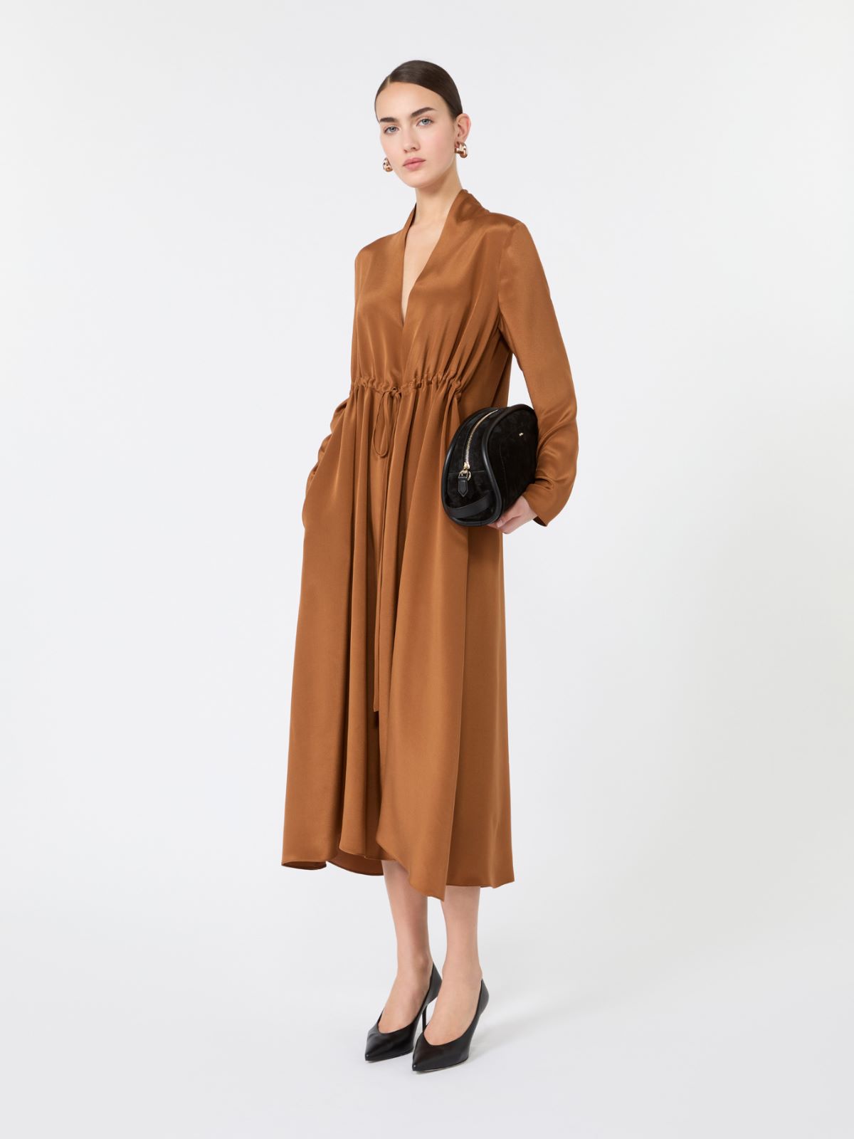 Long silk crepe de chine dress + TOBACCO - Max Mara