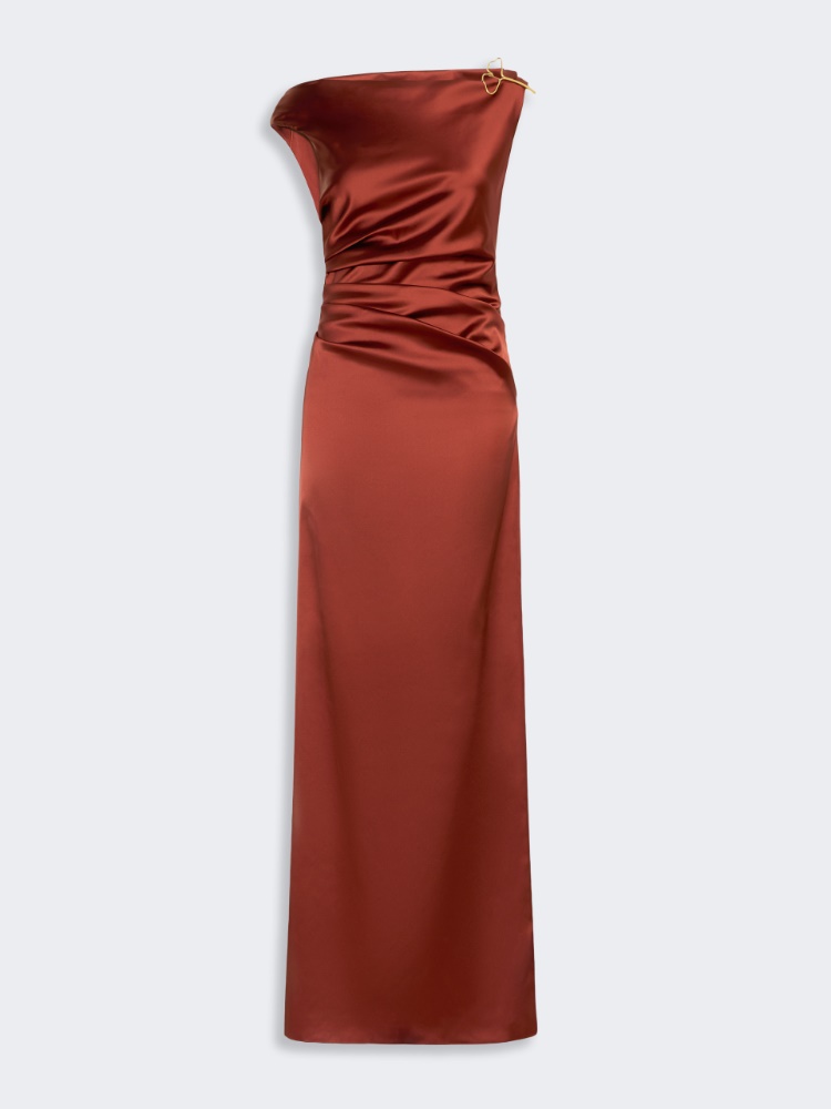 Robe longue en satin stretch - VIEUX ROSE