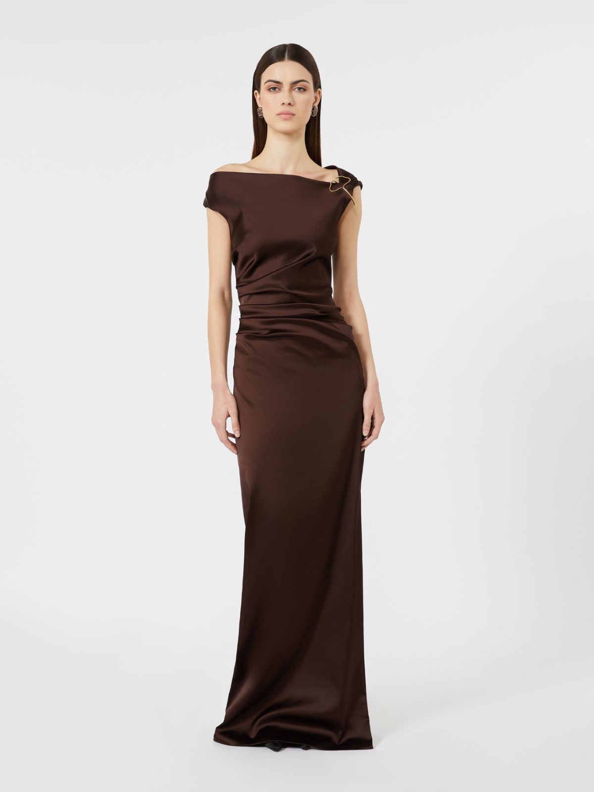 Robe longue en satin stretch - BRUN FONCE - Max Mara - 2