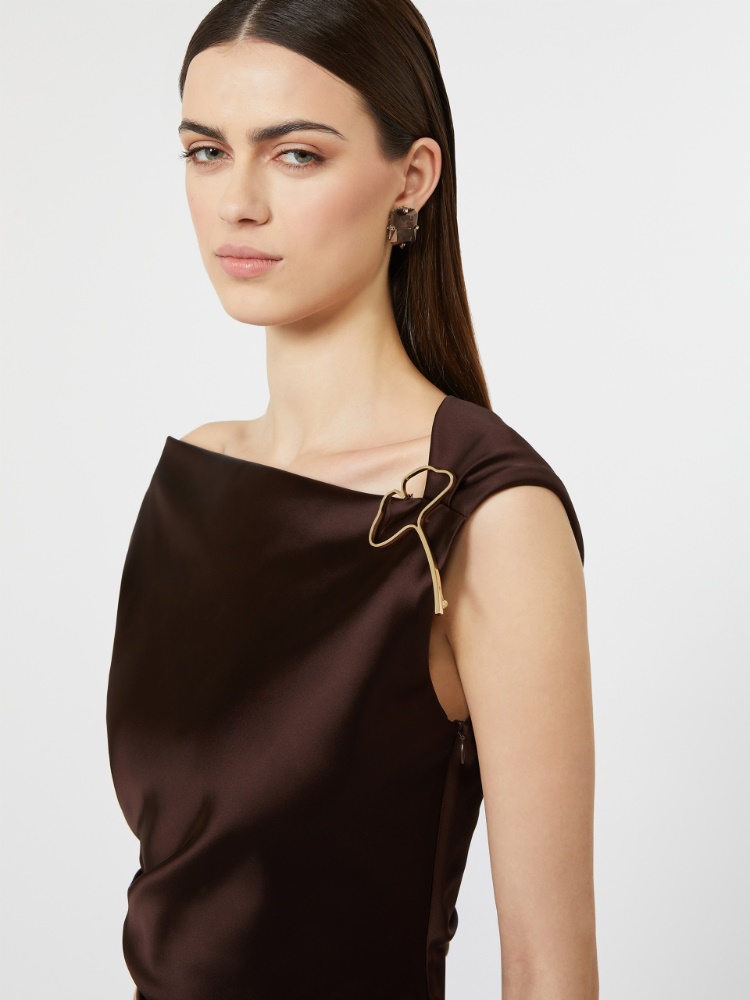 Robe longue en satin stretch - BRUN FONCE - Max Mara - 4