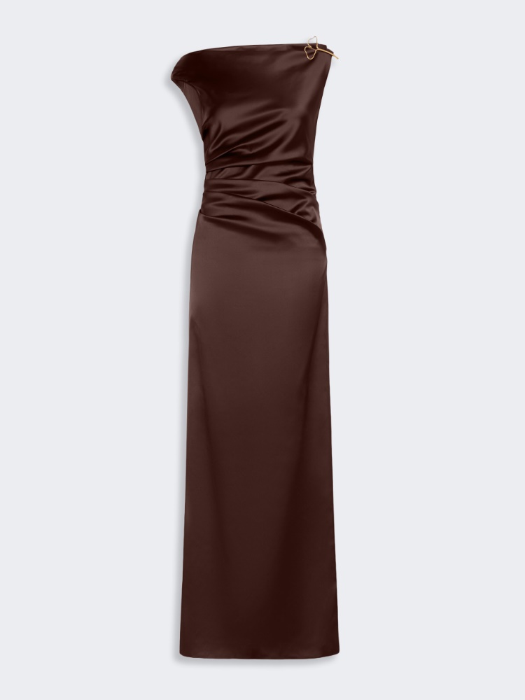Robe longue en satin stretch - BRUN FONCE - Max Mara - 5