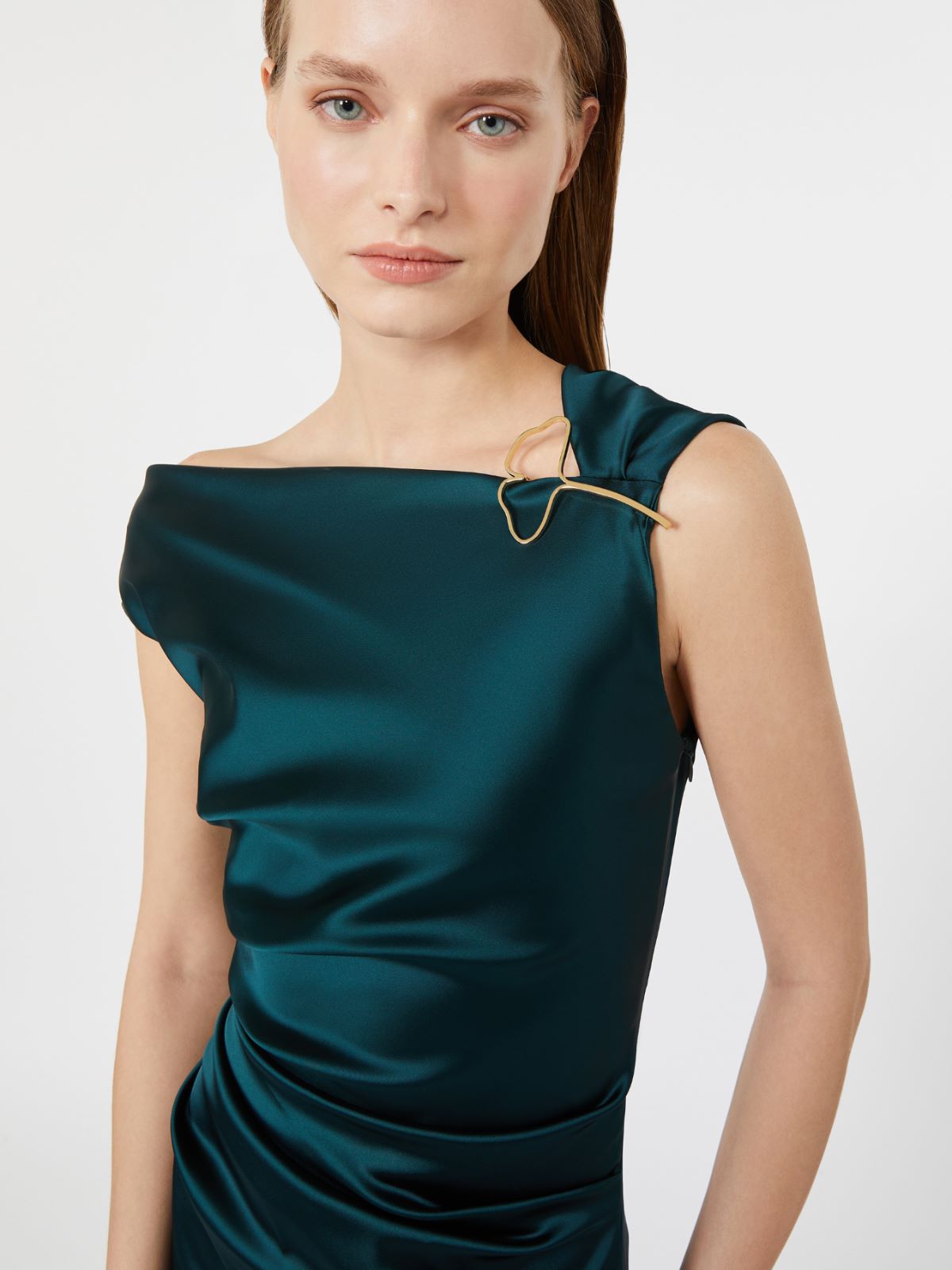 Robe longue en satin stretch - VERT FONCE - Max Mara - 4