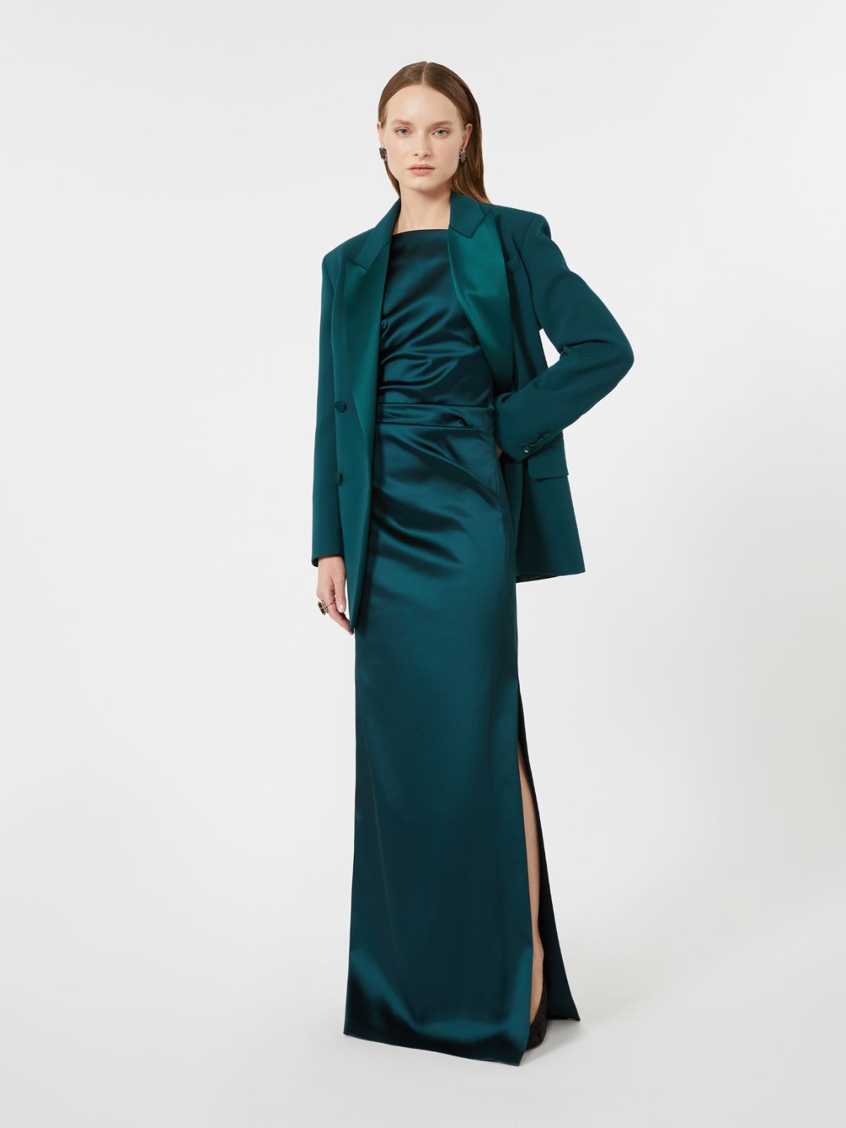 Robe longue en satin stretch - VERT FONCE
