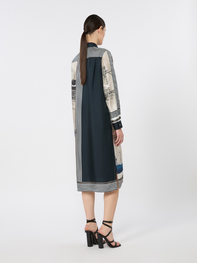 Printed silk shirt dress - STONE - 3