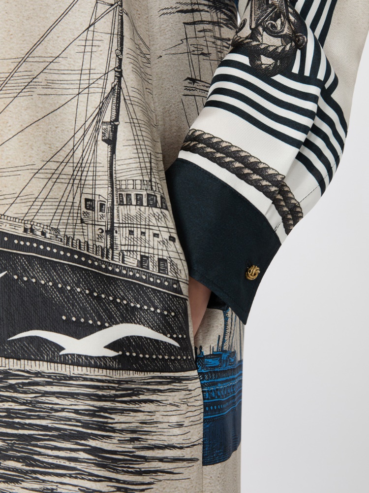 Printed silk shirt dress - STONE - 4
