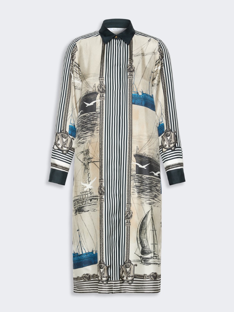Printed silk shirt dress - STONE - 6