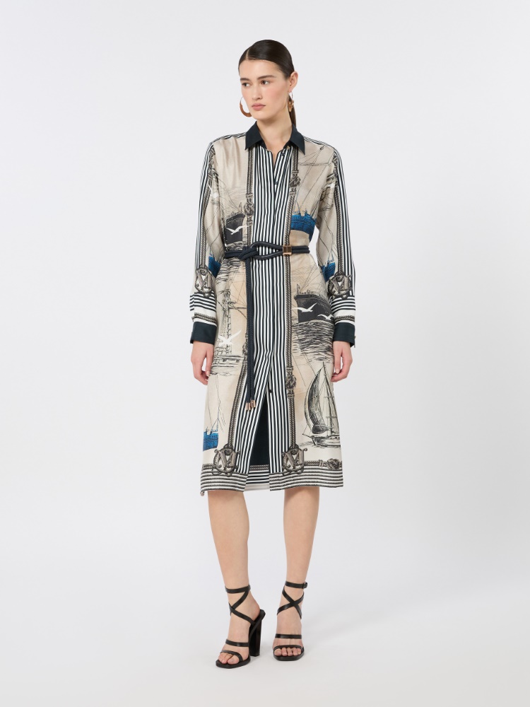 Printed silk shirt dress - STONE
