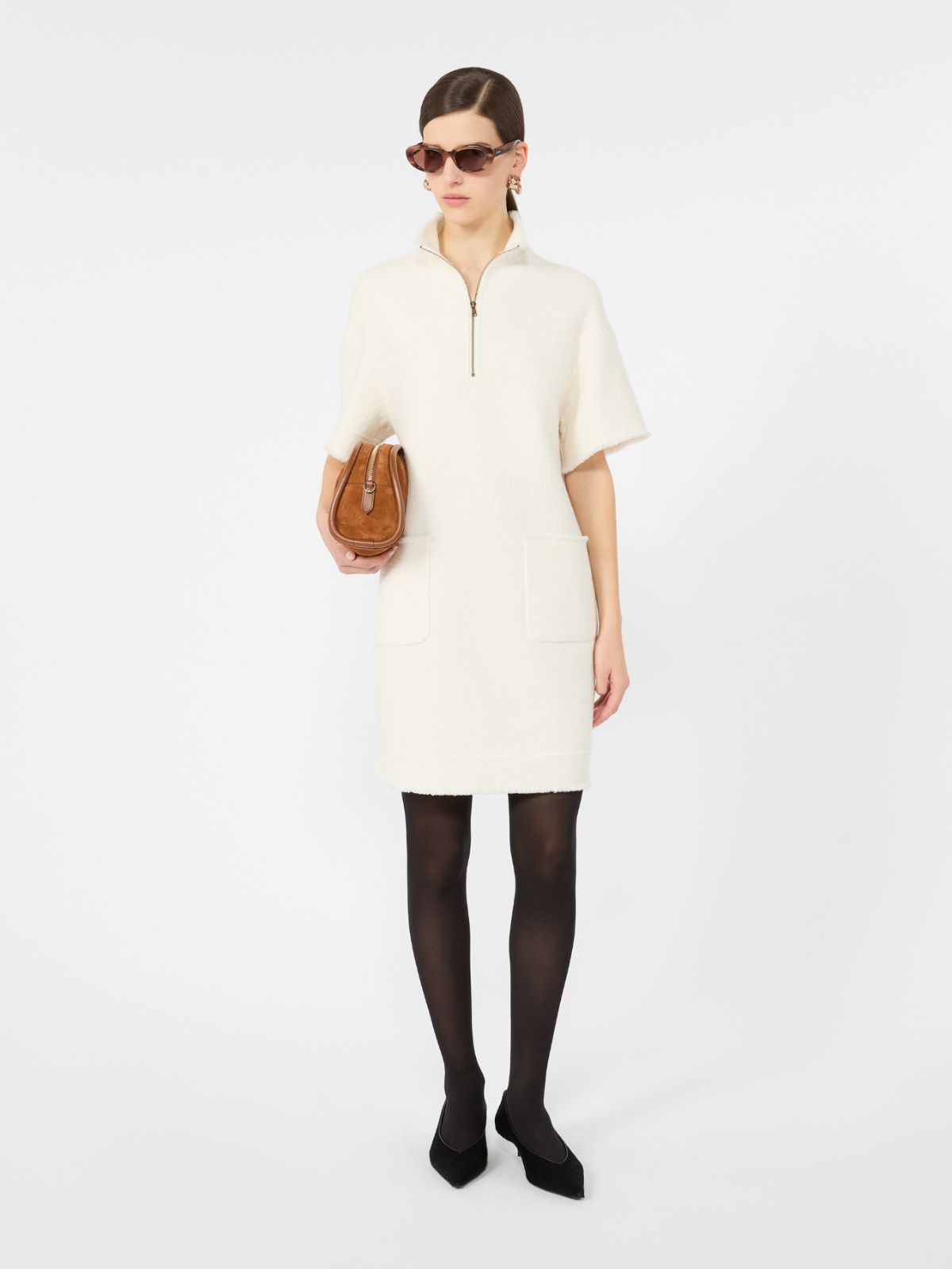 Wool jersey sweatshirt dress - WHITE