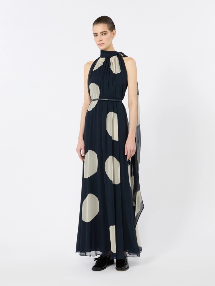 Polka dot-patterned long silk dress - MIDNIGHTBLUE - Max Mara - 2