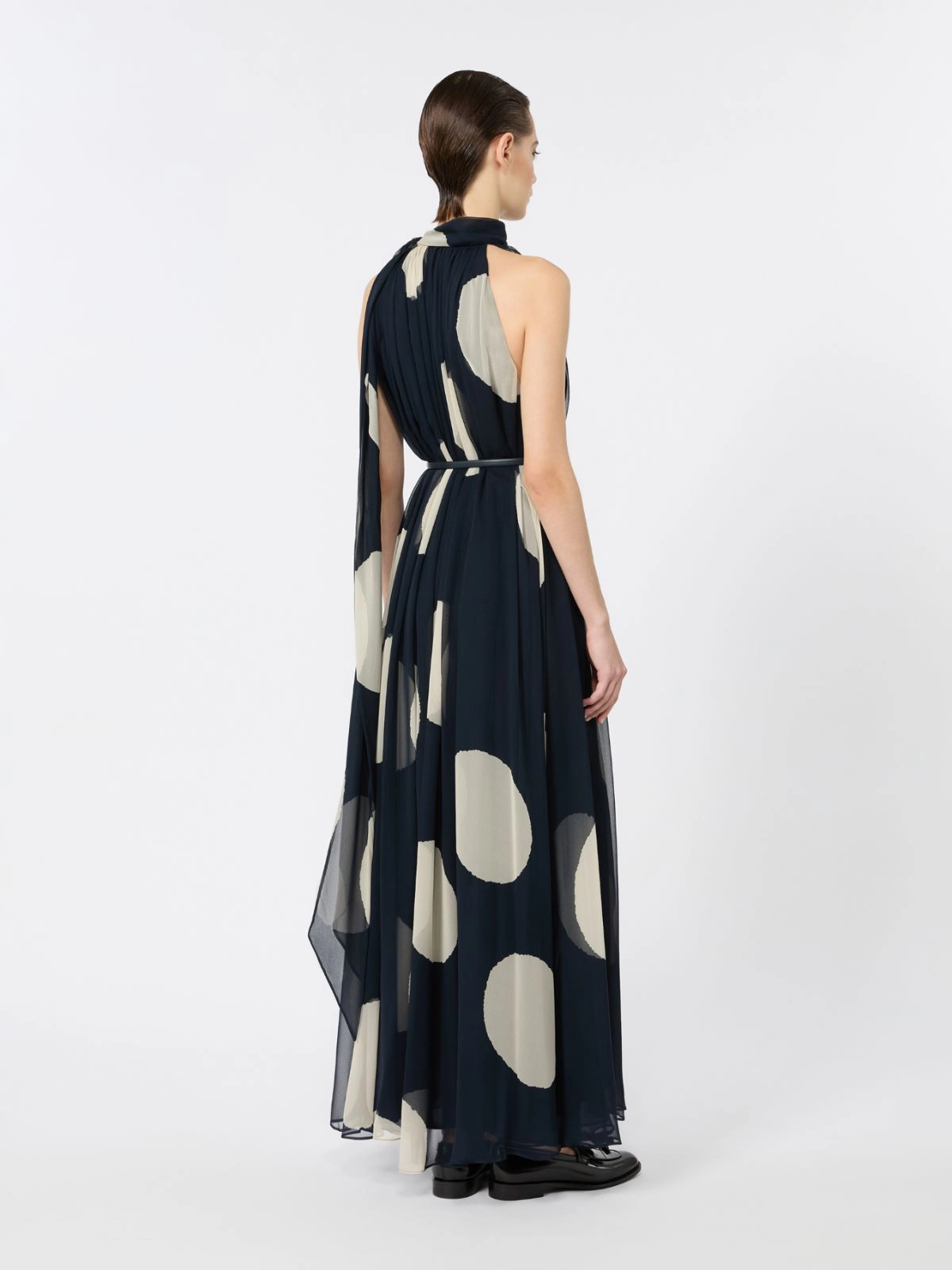 Polka dot-patterned long silk dress - MIDNIGHTBLUE - Max Mara - 3