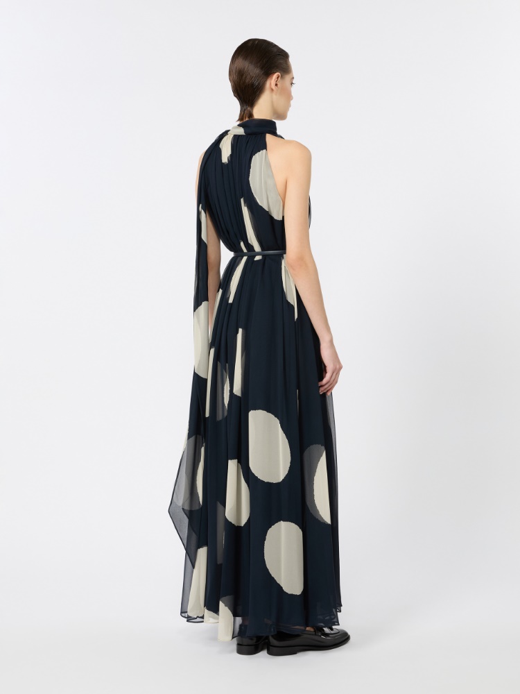 Polka dot-patterned long silk dress - MIDNIGHTBLUE - 3