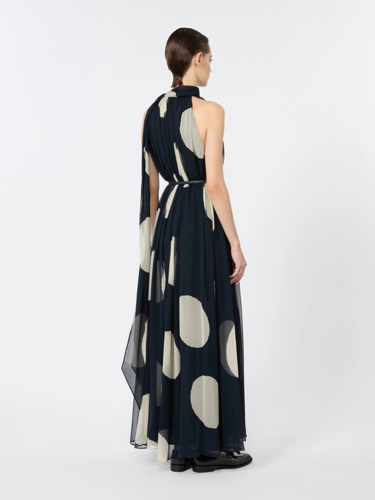 Polka dot-patterned long silk dress - MIDNIGHTBLUE - Max Mara - 3