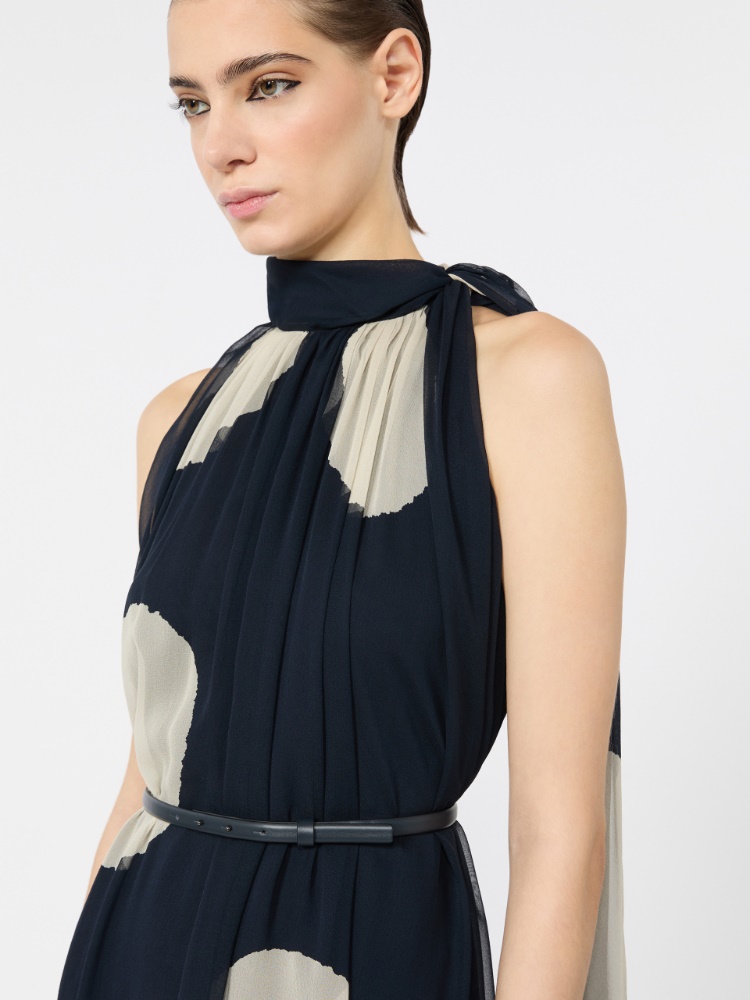 Polka dot-patterned long silk dress - MIDNIGHTBLUE - 4