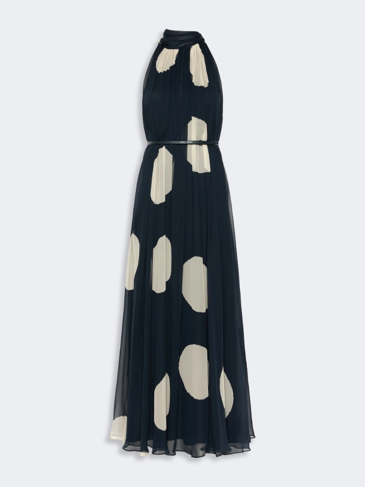 Polka dot-patterned long silk dress - MIDNIGHTBLUE - Max Mara - 5