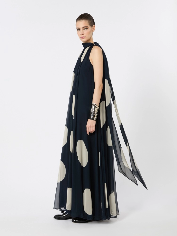 Polka dot-patterned long silk dress - MIDNIGHTBLUE - Max Mara