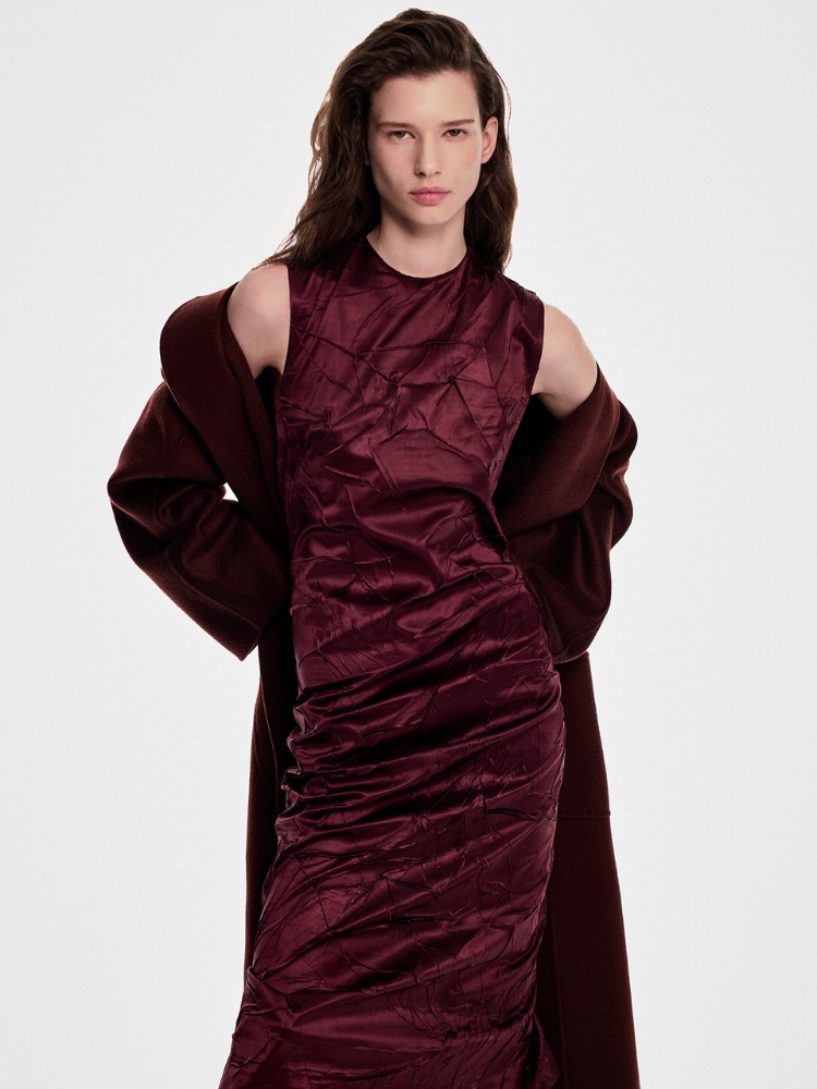 Satin princess-line dress + BORDEAUX - Max Mara