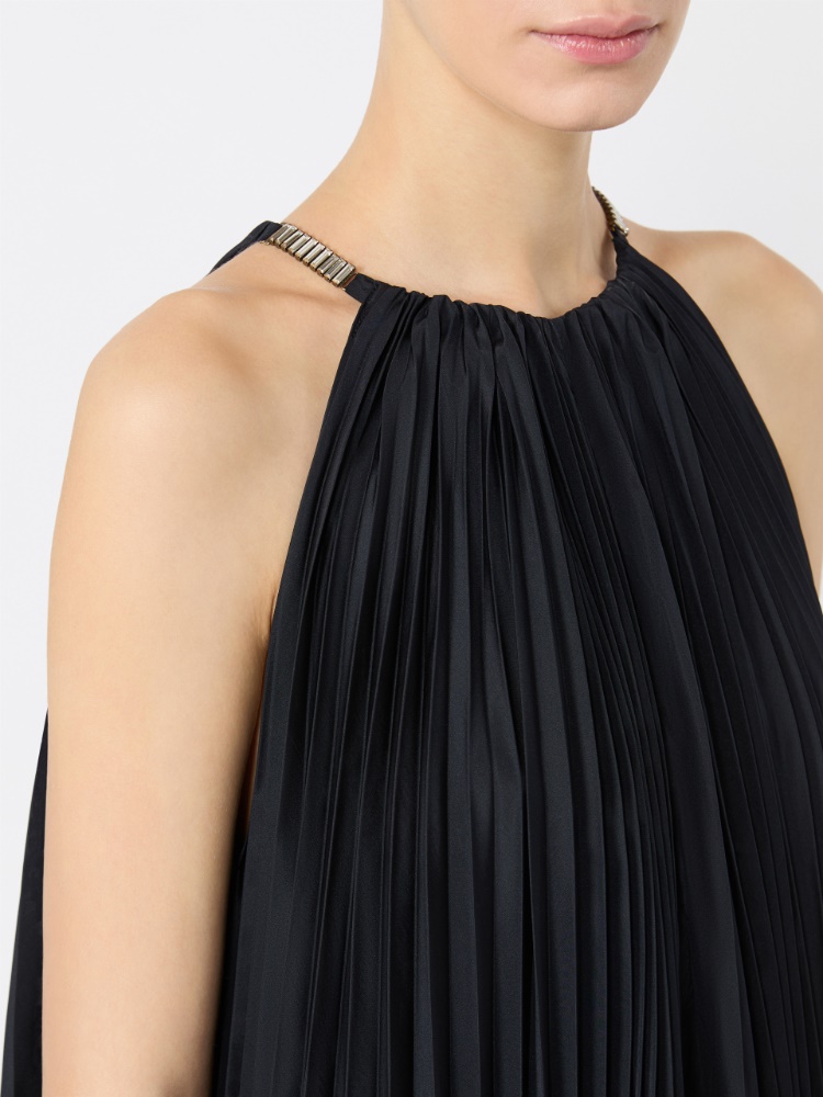 Sleeveless plissé-pleated taffeta dress - ULTRAMARINE - 4