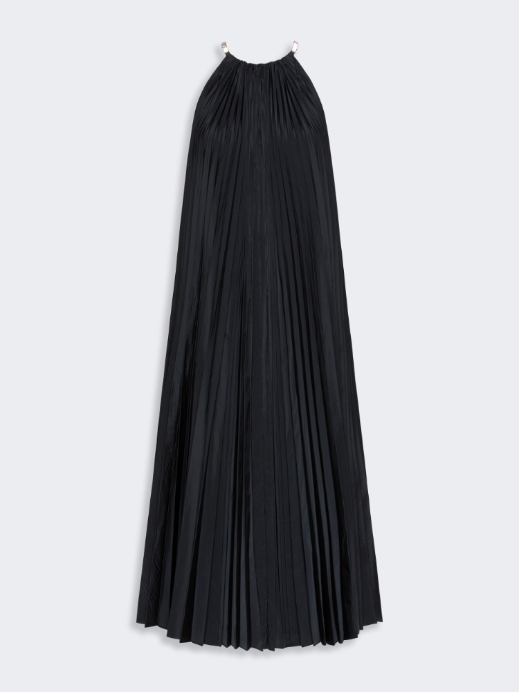 Sleeveless plissé-pleated taffeta dress - ULTRAMARINE - 5