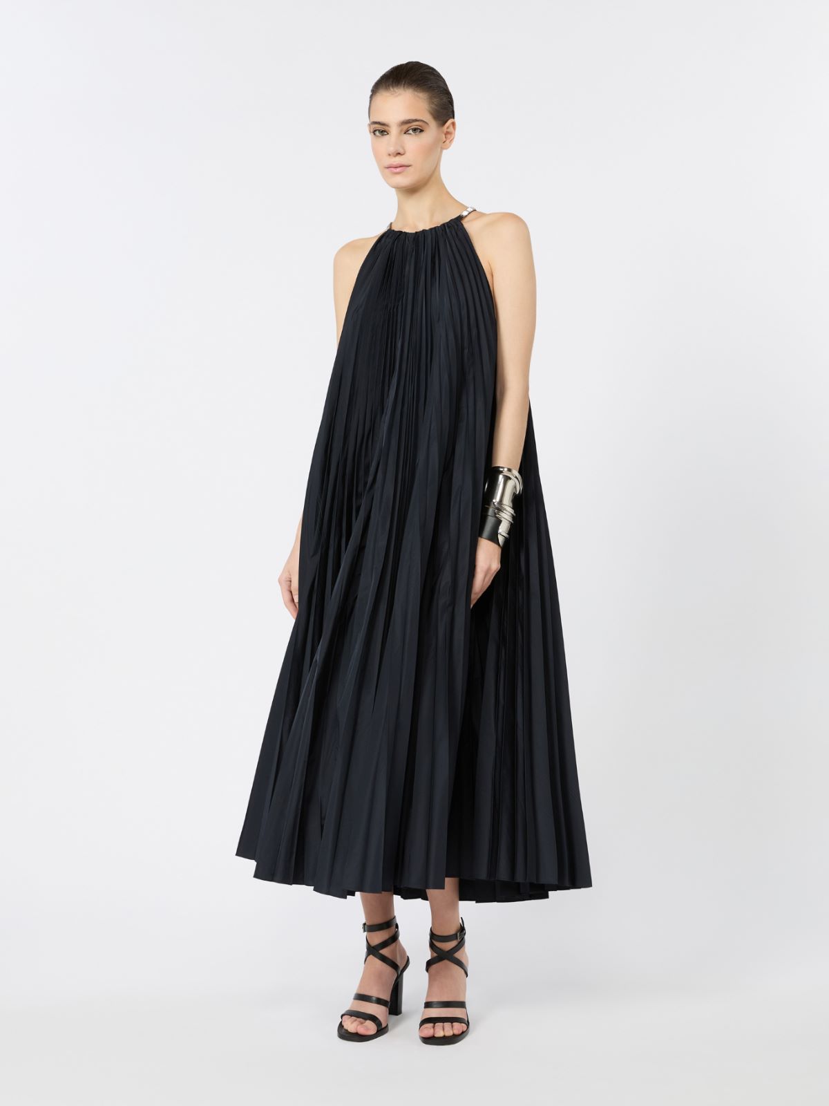 Sleeveless plissé-pleated taffeta dress - ULTRAMARINE