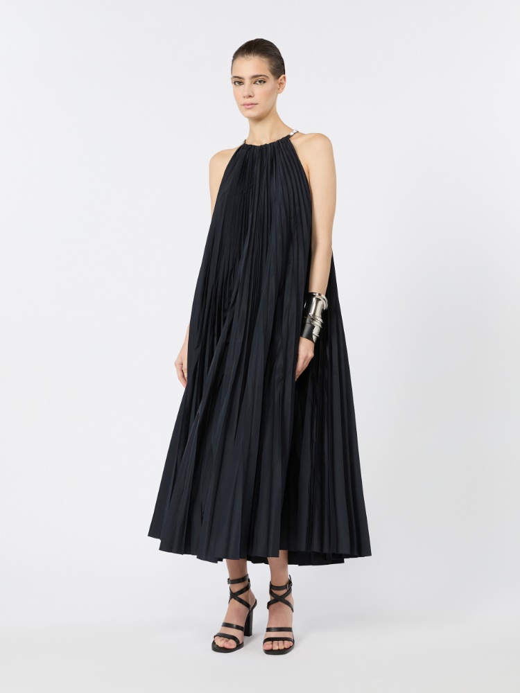 Sleeveless plissé-pleated taffeta dress - ULTRAMARINE - 1