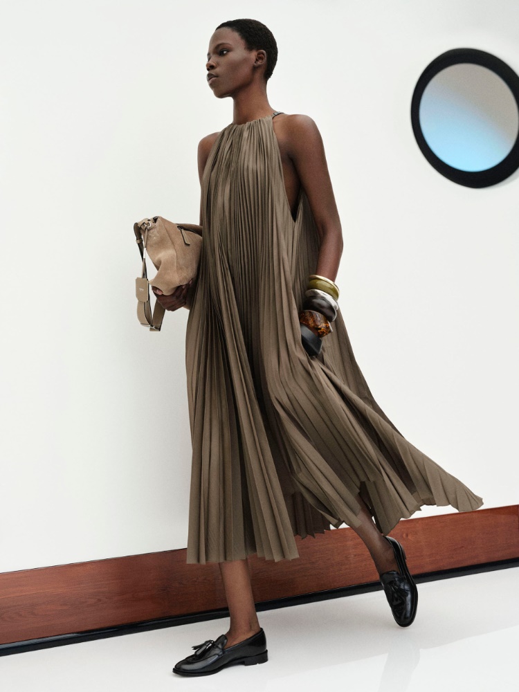 Vestido sin mangas de tafetán plisado + FANGO - Max Mara