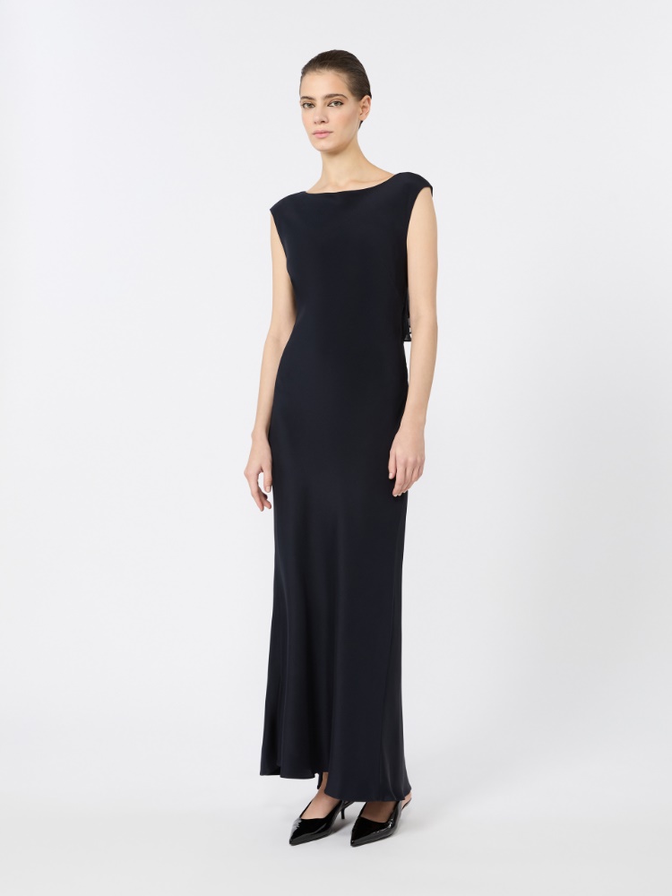 Slim-fit silk crepe de chine dress - ULTRAMARINE - 2