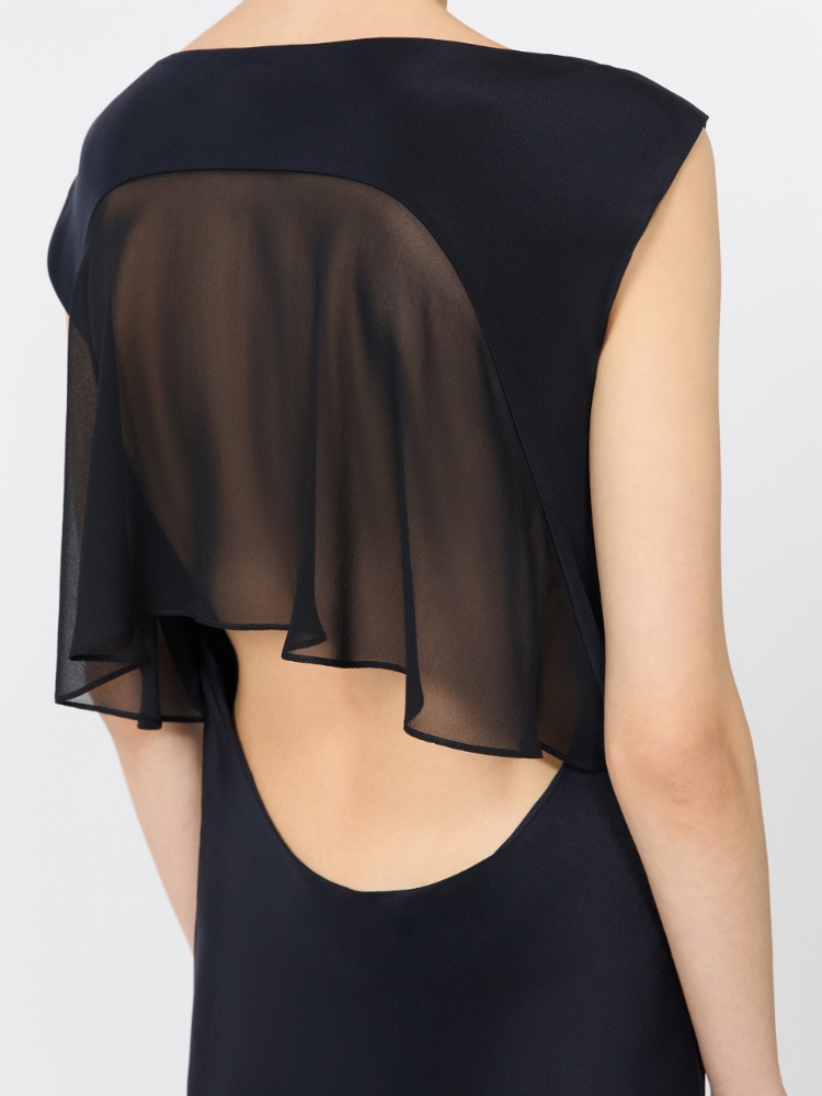 Slim-fit silk crepe de chine dress - ULTRAMARINE - 4