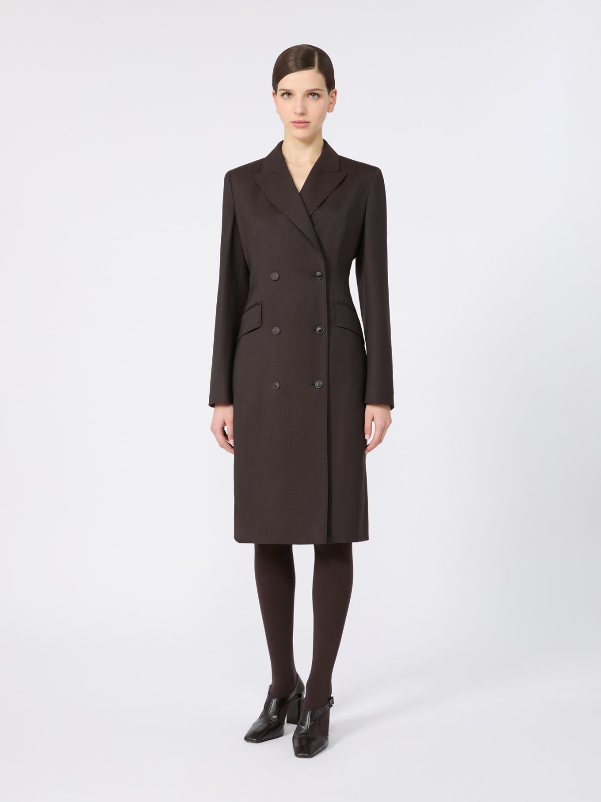 Mottled woollen cloth coat dress - DARK BROWN - Max Mara - 2