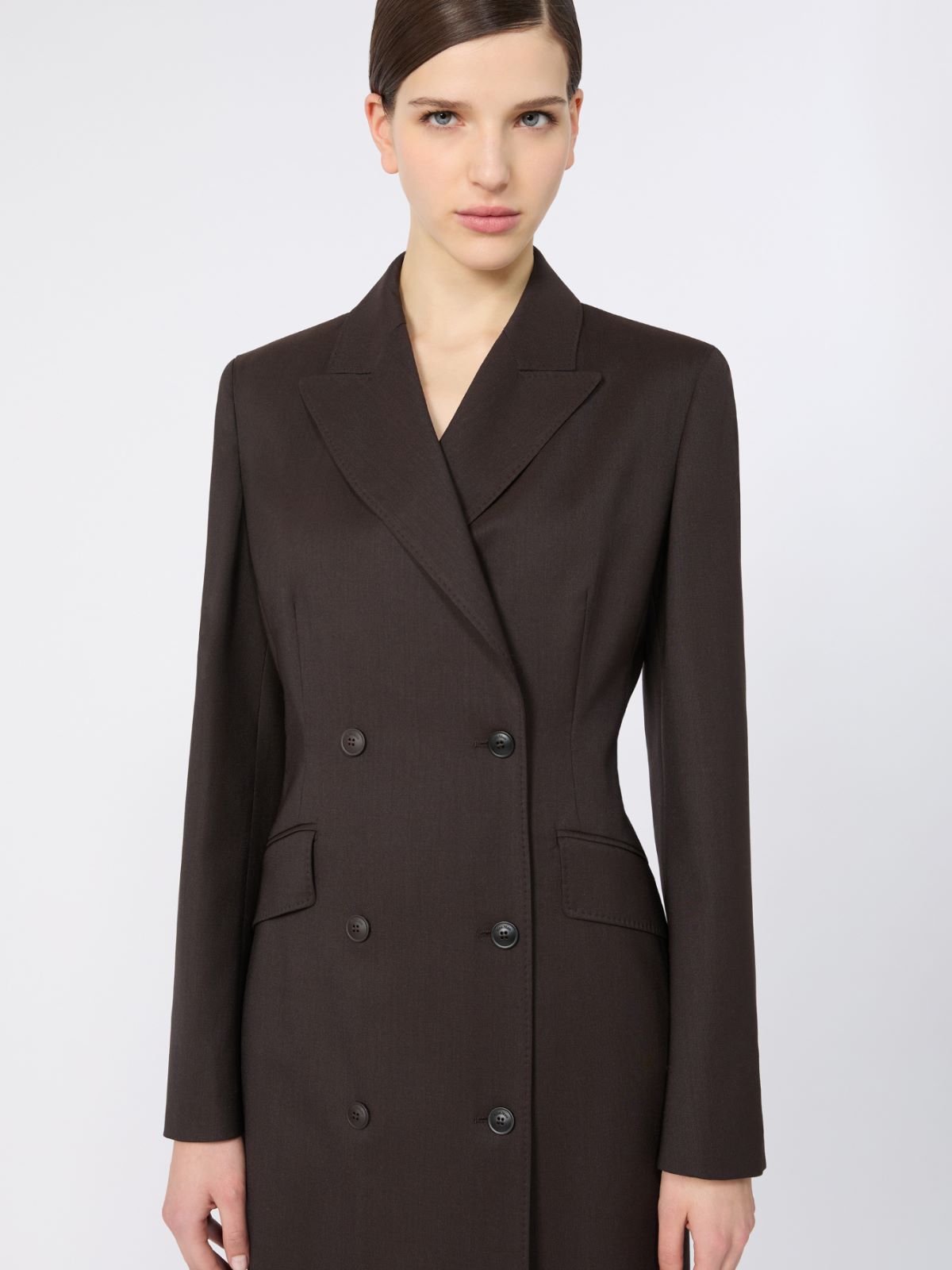 Mottled woollen cloth coat dress - DARK BROWN - Max Mara - 4