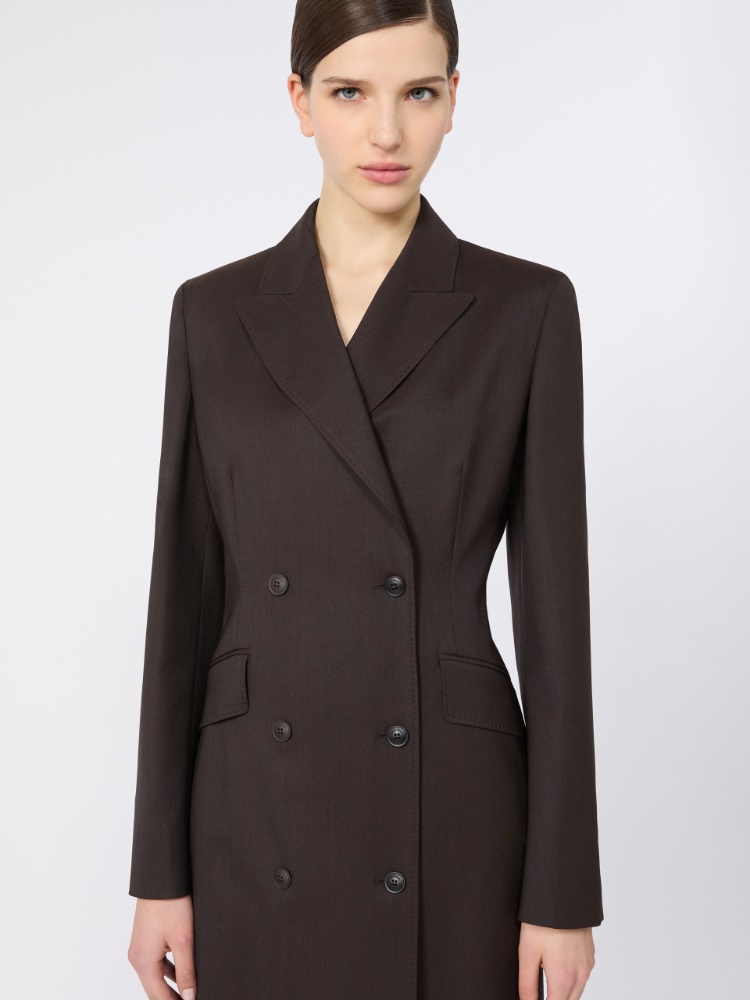 Mottled woollen cloth coat dress - DARK BROWN - Max Mara - 4