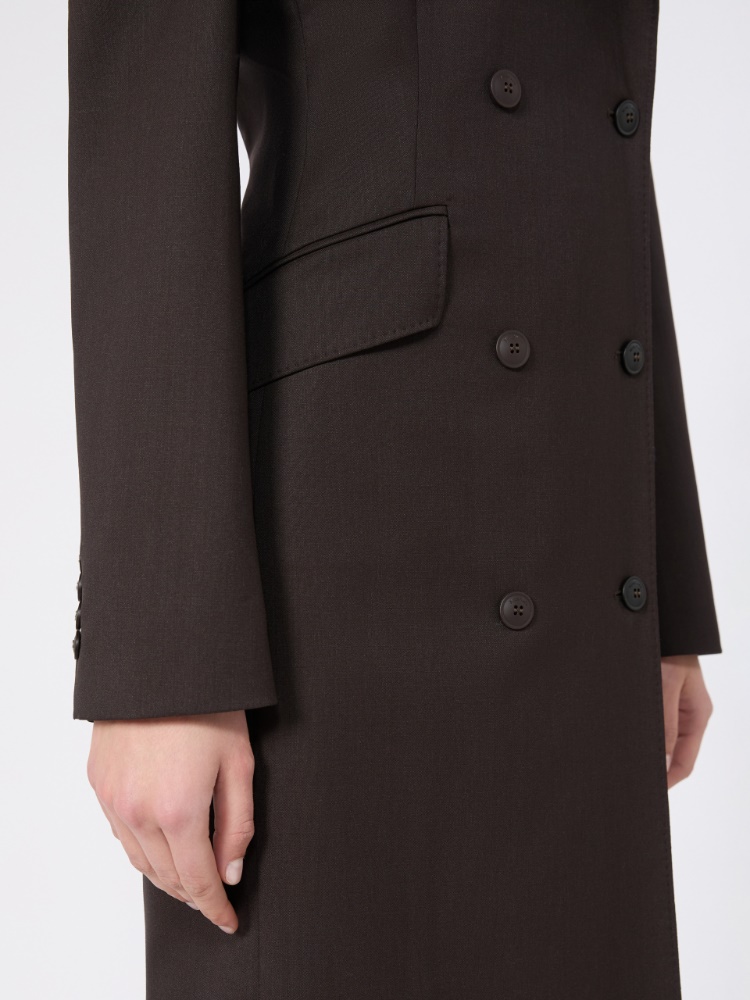 Mottled woollen cloth coat dress - DARK BROWN - Max Mara - 5