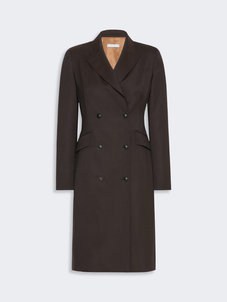 Mottled woollen cloth coat dress - DARK BROWN