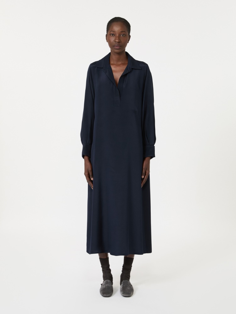Silk crepe de chine polo dress - ULTRAMARINE - 2