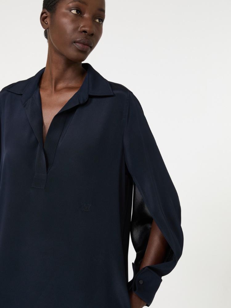 Silk crepe de chine polo dress - ULTRAMARINE - 4