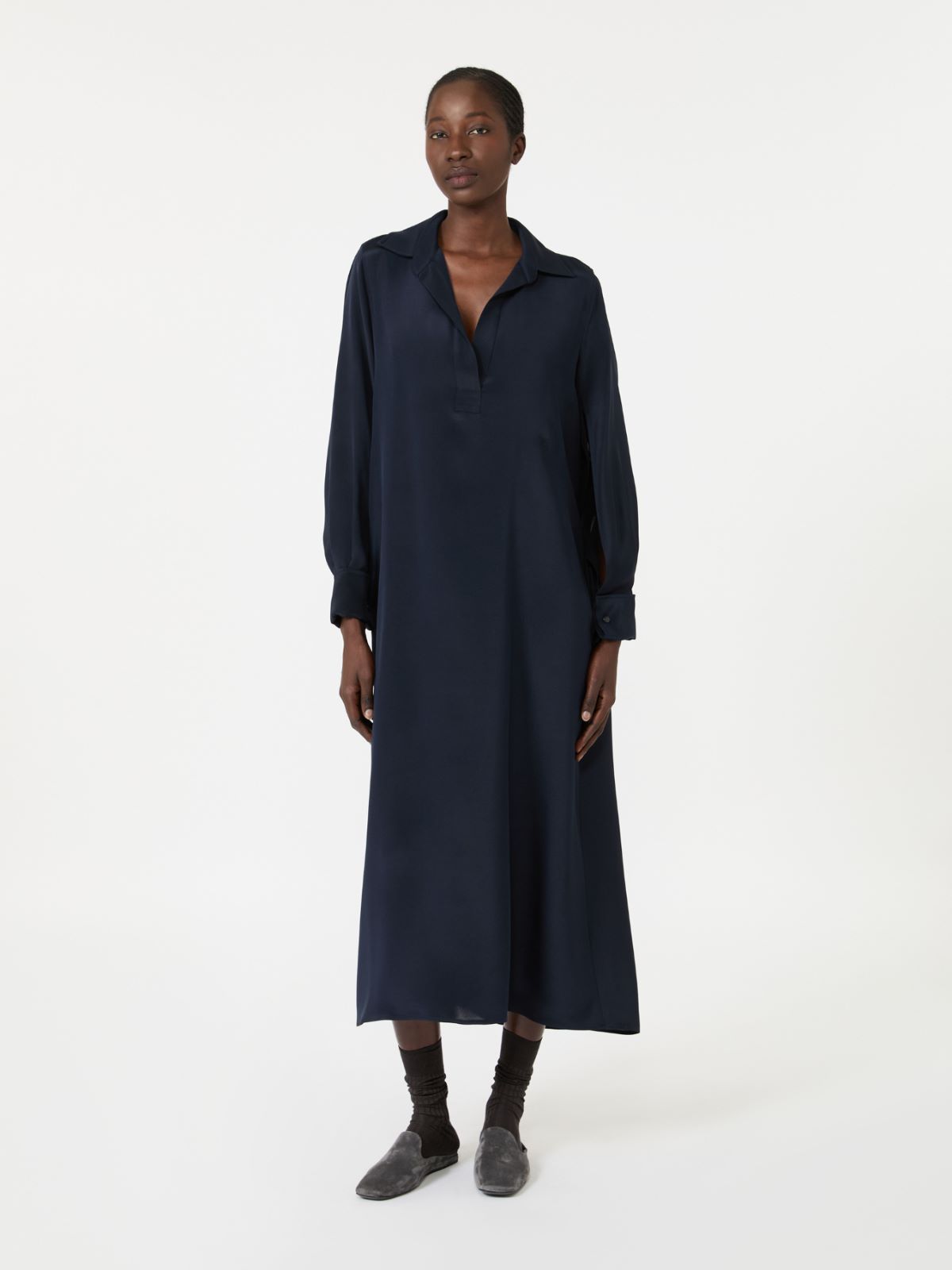 Silk crepe de chine polo dress - ULTRAMARINE