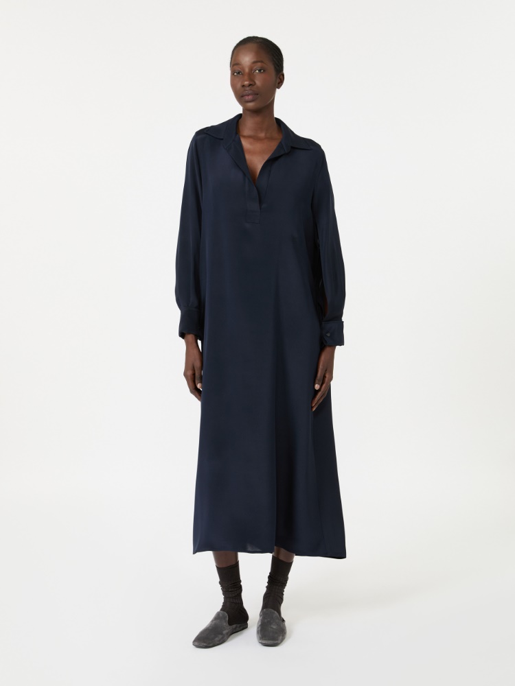 Silk crepe de chine polo dress - ULTRAMARINE