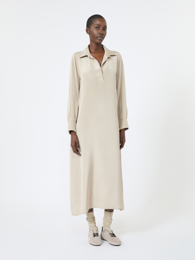 Silk crepe de chine polo dress - STONE - 2