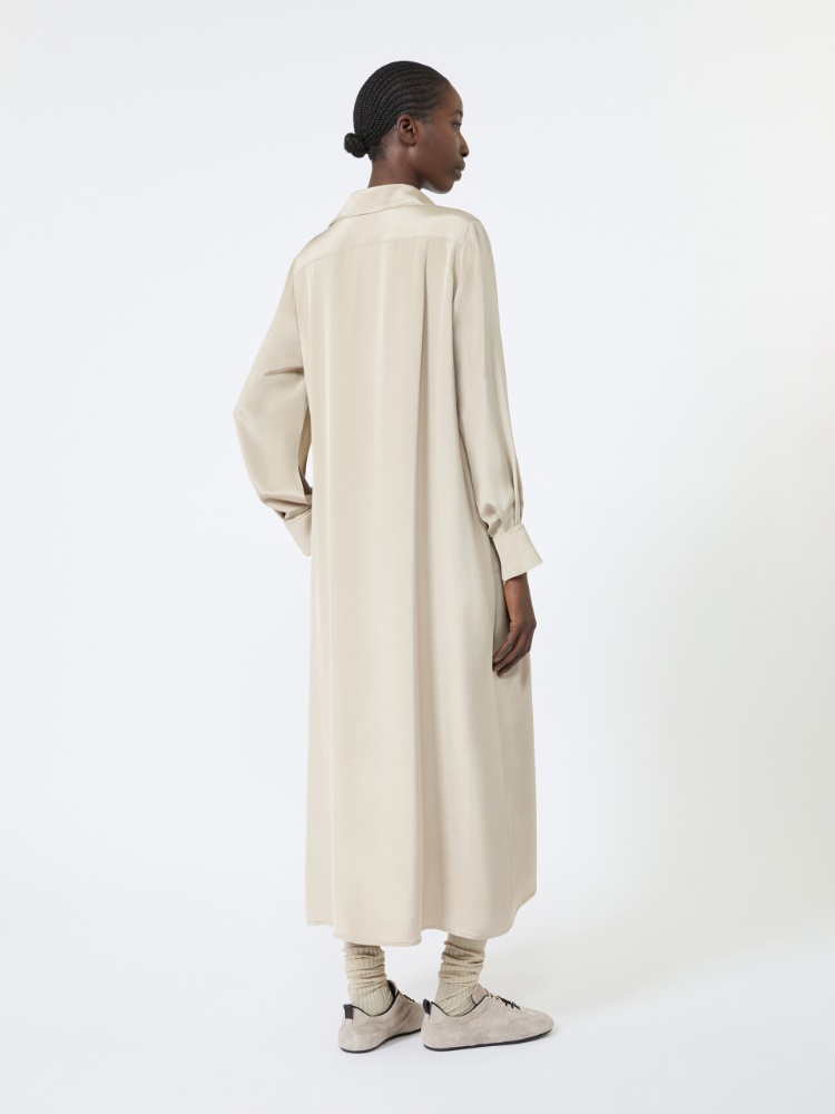 Silk crepe de chine polo dress - STONE - 3