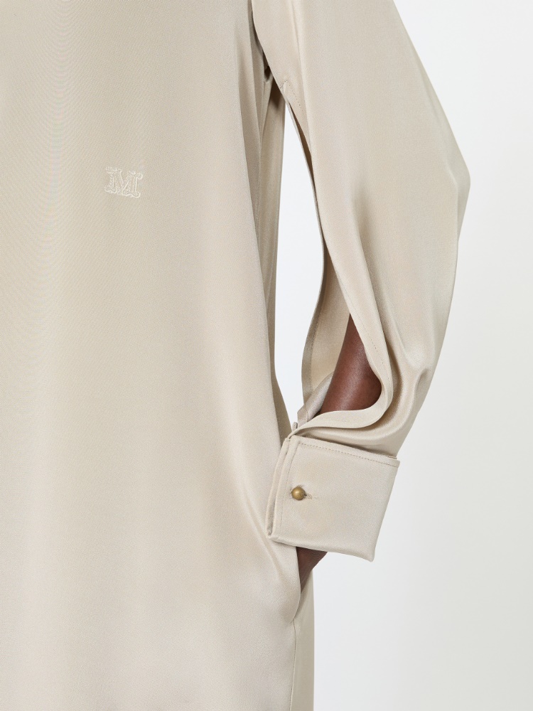 Silk crepe de chine polo dress - STONE - 4