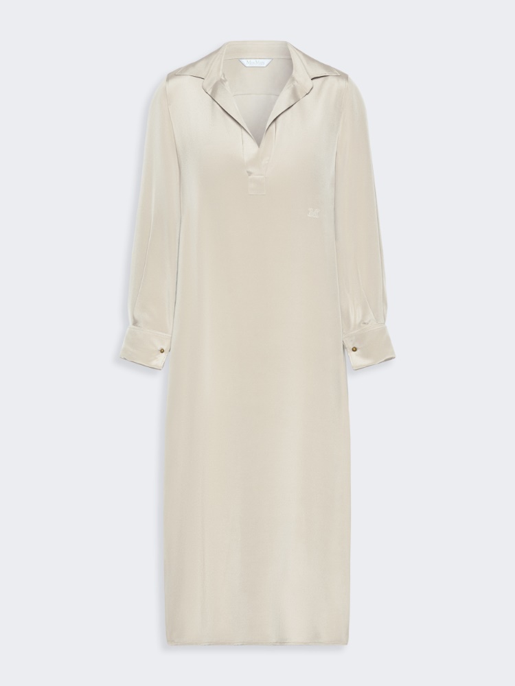 Silk crepe de chine polo dress - STONE - 5